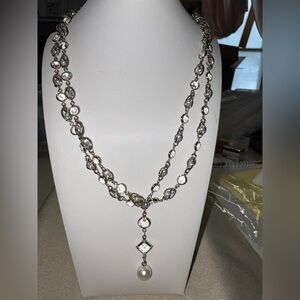 Elegant Silver Necklace with Crystal Accents vintage necklace never worn